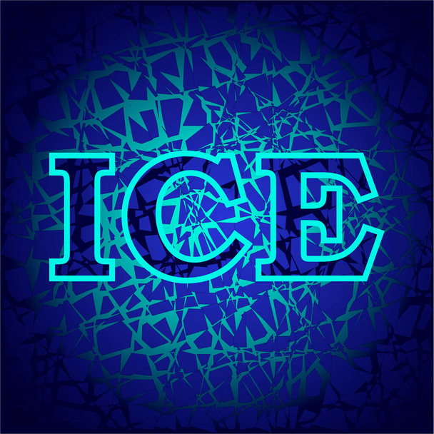 Illustration des Wortes Eis auf dunkelblauem Hintergrund in Form eines Kristalls mit hellblauen Adern, zum Drucken auf Kleidung, Werbung sowie zur Dekoration von Geschäftsräumen - Vektor, Bild