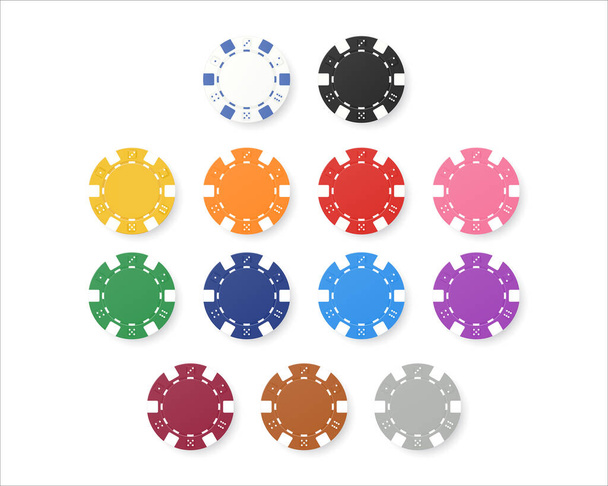 ポーカーダイスやルーレットチップのようなギャンブルゲームのセット - ベクター画像