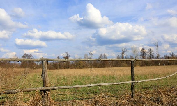 old wooden fence on dry pasture - Photo, Image