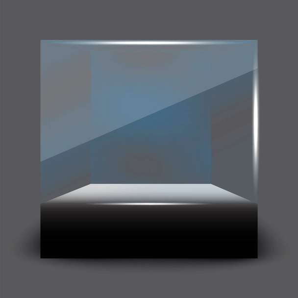 3d mockup met zwart glas vitrine vorm kubus. Interieur ontwerp. Vector illustratie. Voorraad afbeelding. EPS 10. - Vector, afbeelding