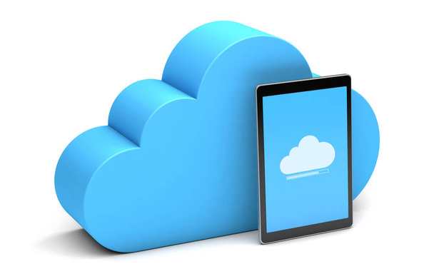 Synchroniser les données avec votre tablette. Stockage Cloud. isolé sur fond blanc. 3d rendu - Photo, image