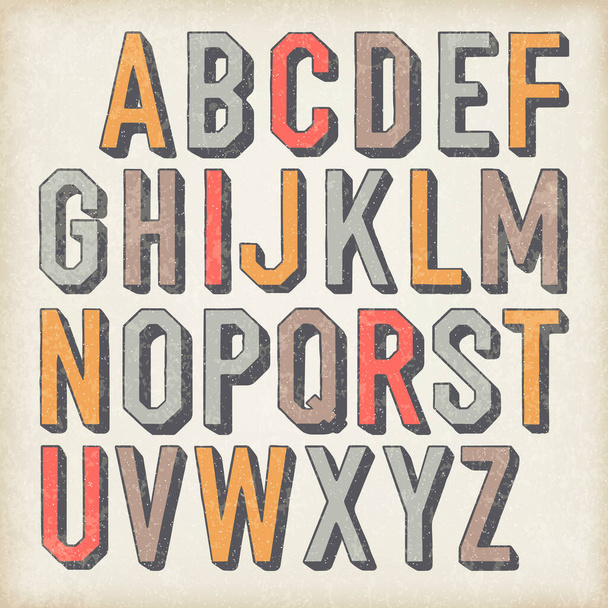 Colorful shadow retro Alphabet. Decorative vector alphabet - Vector, Image