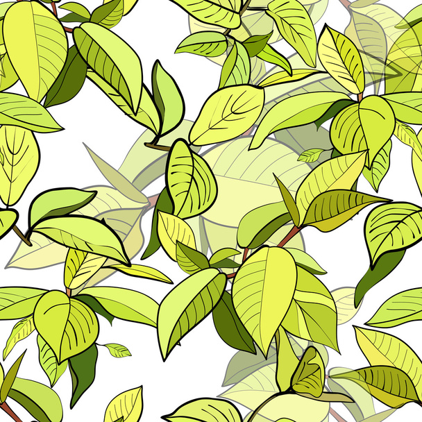 Seamless psttern of branches with green leaves - Вектор,изображение