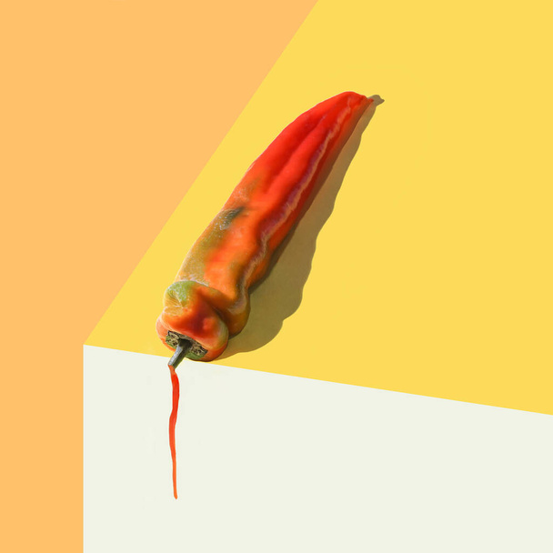 Αφηρημένη σωλήνα σαν έννοια, φρέσκα βιολογικά μοναδικό σχήμα πιπέρι χύνει ιταλικό τύπο κέτσαπ σάλτσα ντομάτας - Φωτογραφία, εικόνα