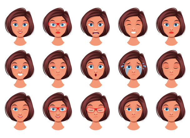 Illustration vectorielle d'expression de visage de femme isolée sur fond blanc - Vecteur, image