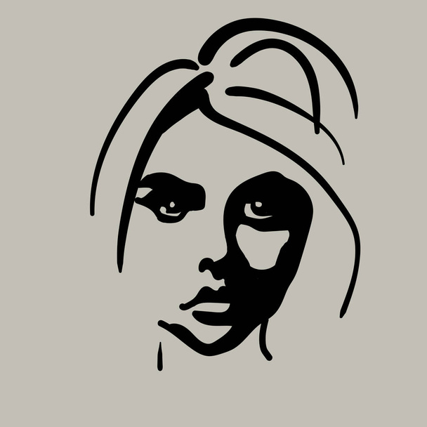 Uno schizzo del volto di una ragazza con ombre realizzate in un moderno colore Pantone Lead Cristal - Vettoriali, immagini