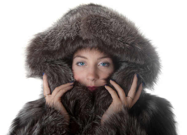 Retrato de la niña en un abrigo de piel
 - Foto, imagen