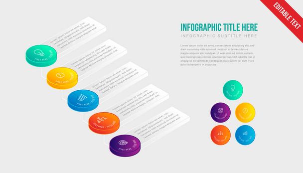Isometric infographic colorful gradient stairs step by step timeline  template element design vector icon presentation editable text - Vector, Image