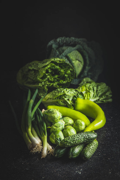 Different types of green vegetables.  - Foto, Imagem