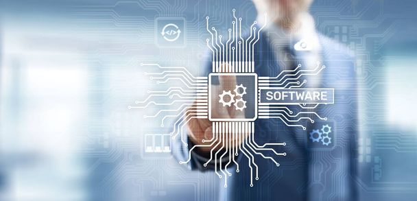 Desenvolvimento de software e automação de processos de negócios, internet e conceito de tecnologia na tela virtual - Foto, Imagem