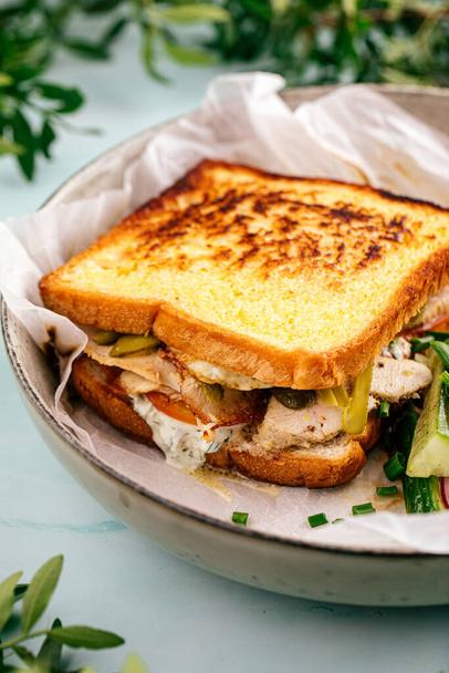 Appetizing fresh sandwich with vegetables salad - Photo, Image