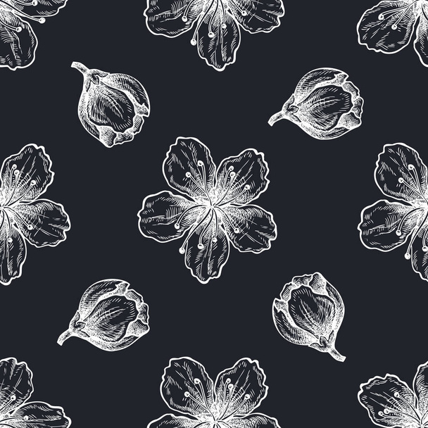 Seamless pattern with hand drawn chalk peach flowers - ベクター画像
