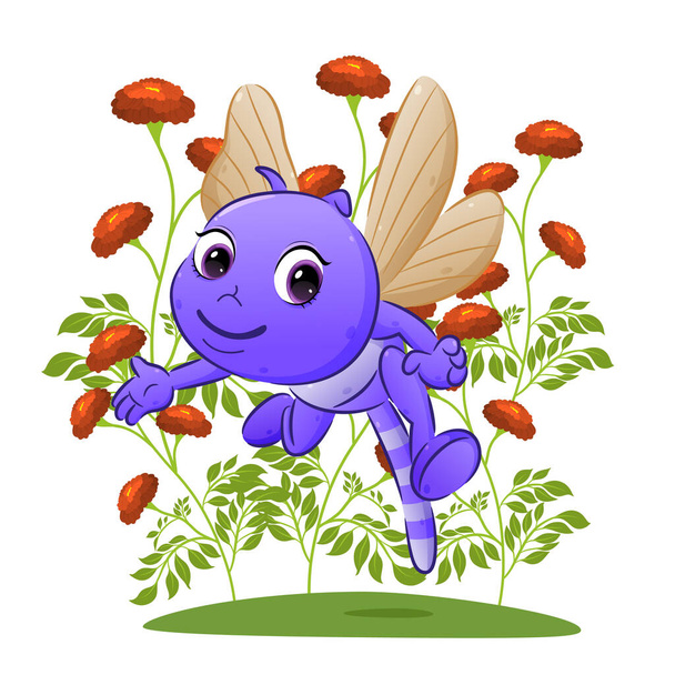 The dragonfly is flying and showing the things in the garden of illustration - Vector, imagen