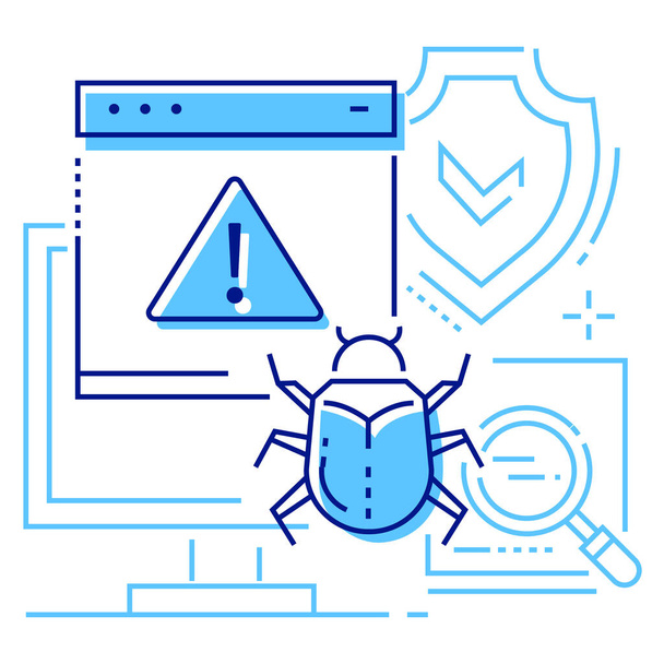 programa antivírus bug ícone do computador - Vetor, Imagem