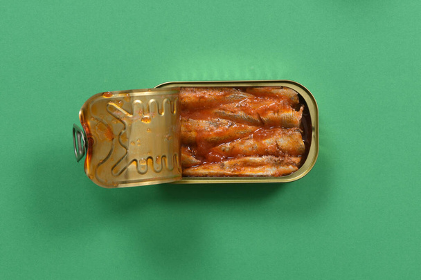  view of a can of sardines with tomato sauce on white background - Photo, Image