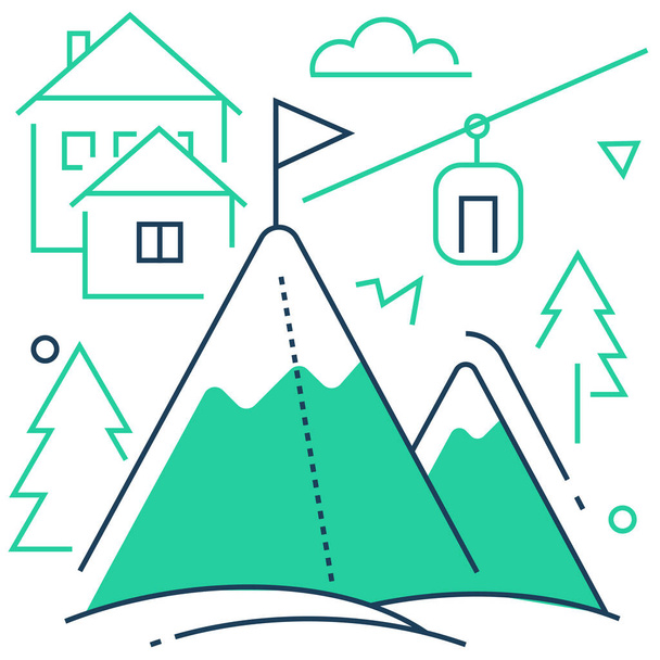 mountan resort ski icon ve vyplněném obrysovém stylu - Vektor, obrázek