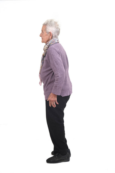 повний портрет старшої жінки в профілі на білому тлі
 - Фото, зображення