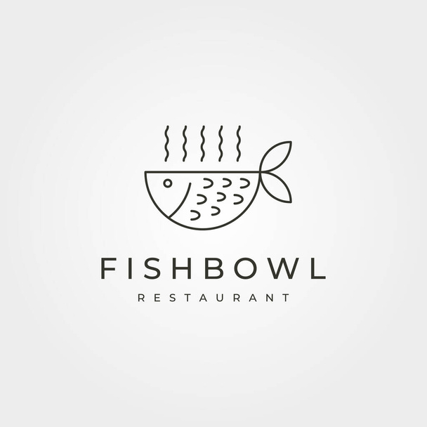 lijn kunst vis kom pictogram logo vector ontwerp, restaurant logo symbool minimale illustratie ontwerp - Vector, afbeelding