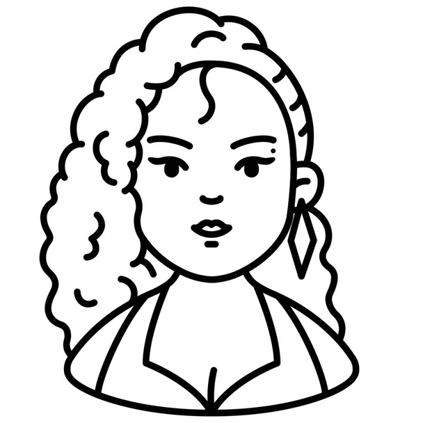 avatar chubby curly icon in Outline style - ベクター画像