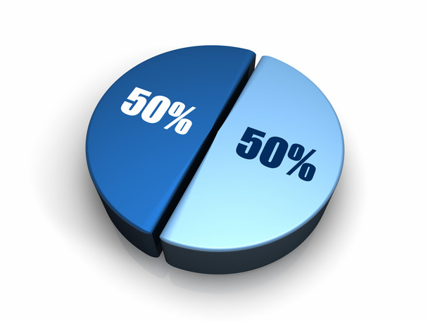 Ötven-ötven százalék, 3d render kék kördiagram - Fotó, kép