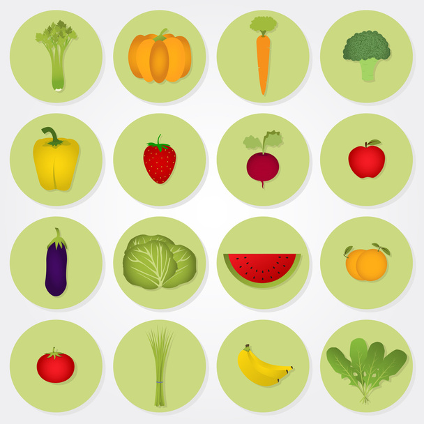 Colored icons of vegetables and fruits - Vector, Image