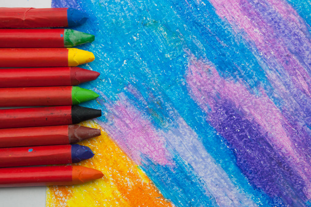Photo of colorful oil pastels drawing texture for background. - Photo, Image