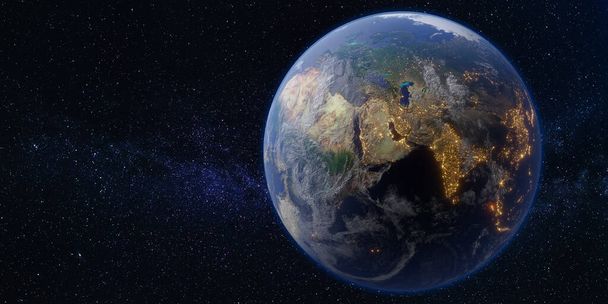 Terre et espace galaxie laiteuse toile de fond illustration 3d - Photo, image