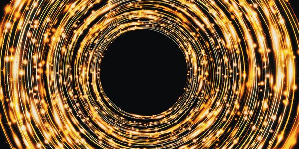 Curva de luz dorada Fondo de círculo abstracto Brillo de chispa Ilustración 3d - Foto, imagen