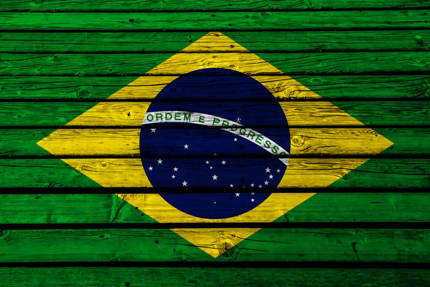 fondo de madera de la bandera colorida decorativa de Brasil  - Foto, Imagen