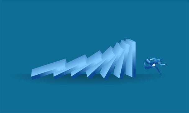businessman run from domino effect mean he run from work pressure or avoid business hurdles concept flat illustration Business about hard work, pressure and challenge for presentation - Vektor, obrázek