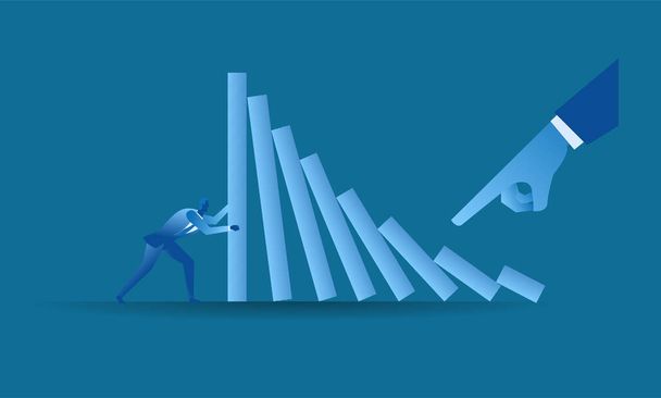businessman tried to stop domino effect mean an officer try to withstand from pressure concept flat illustration Business about hard work and pressure for presentation - Vector, afbeelding