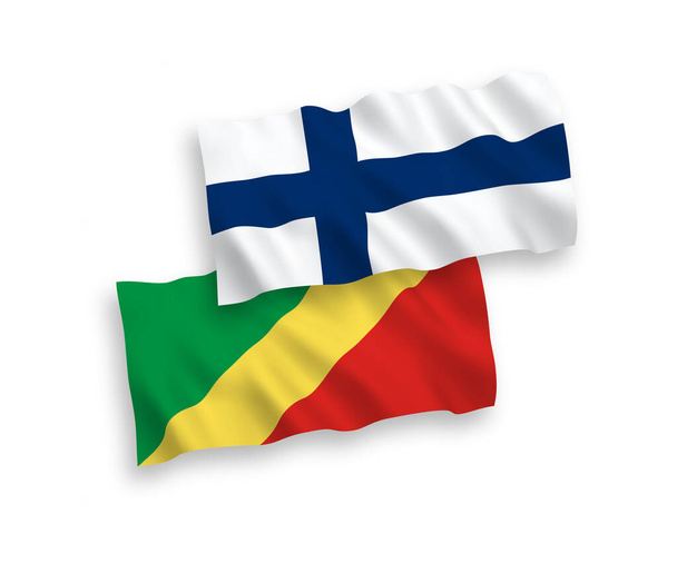 Narodowe flagi tkanin wektorowych Finlandii i Republiki Konga izolowane na białym tle. Proporcja 1 do 2. - Wektor, obraz