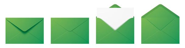 Conjunto de vetores dos envelopes verdes realistas. - Vetor, Imagem