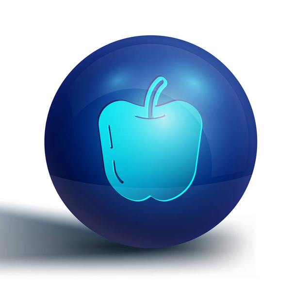 Синий значок Apple изолирован на белом фоне. Фрукты с символом листа. Синяя кнопка круга. Вектор. - Вектор,изображение