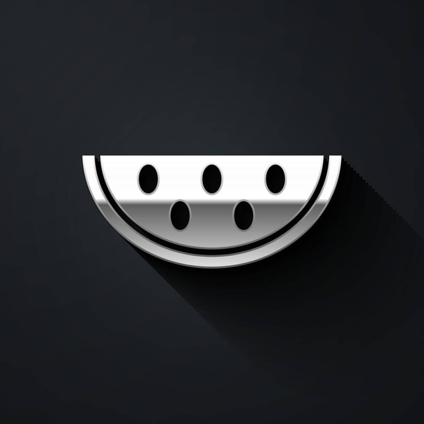 Silver Watermelon icon isolated on black background. Long shadow style. Vector. - Vector, Image