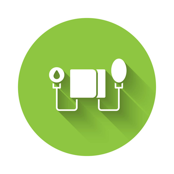 White Blood pressure icon isolated with long shadow. Green circle button. Vector. - Vector, Image