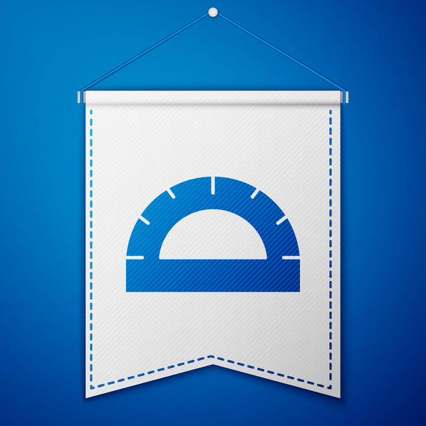 Blue Protractor grid for measuring degrees icon isolated on blue background. Tilt angle meter. Measuring tool. Geometric symbol. White pennant template. Vector. - Vector, Image