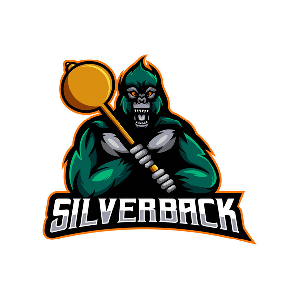 Silverback gaming απεικόνιση λογότυπο μασκότ - Διάνυσμα, εικόνα