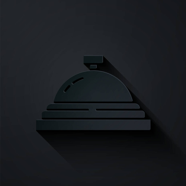 Paper cut Hotel service bell icon isolated on black background. Reception bell. Paper art style. Vector. - Vector, Image