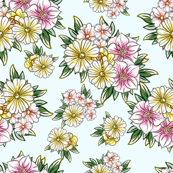 vector seamless pattern with colorful flowers. design for textile and scrapbook - Vektori, kuva