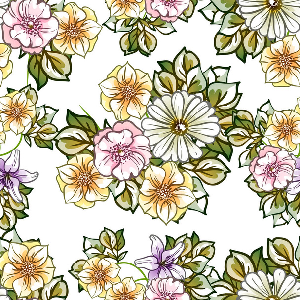 vector seamless pattern with colorful flowers. design for textile and scrapbook - Vetor, Imagem