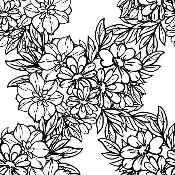 vector seamless pattern with black and white vintage flowers. design for textile and scrapbook - Vettoriali, immagini