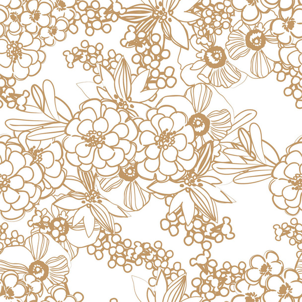vector seamless pattern with brown linear flowers. design for textile and scrapbook - Vettoriali, immagini