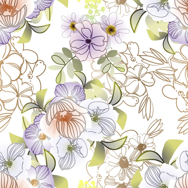 vector seamless pattern with vintage colorful flowers. design for textile and scrapbook - Vettoriali, immagini