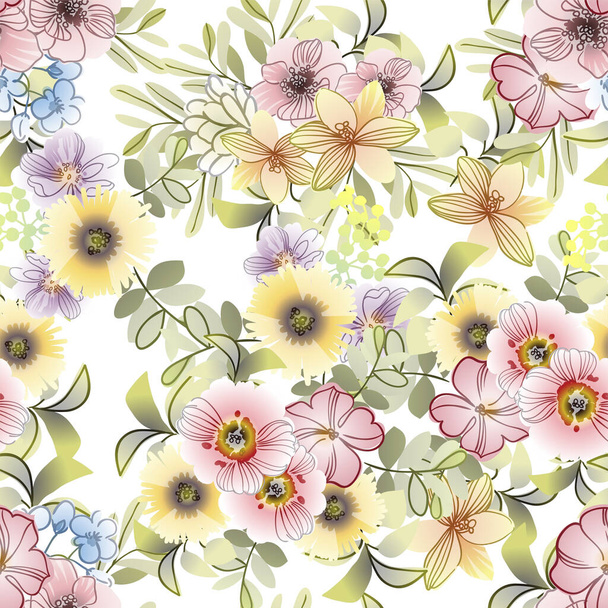 vector seamless pattern with vintage colorful flowers. design for textile and scrapbook - Vektör, Görsel