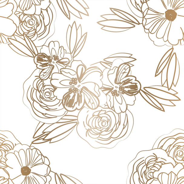 vector seamless pattern with brown linear flowers. design for textile and scrapbook - ベクター画像