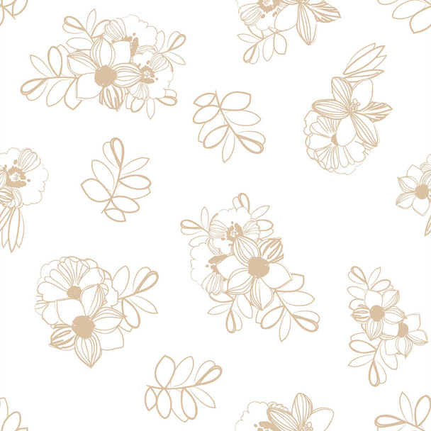 vector seamless pattern with brown linear flowers. design for textile and scrapbook - Vektori, kuva