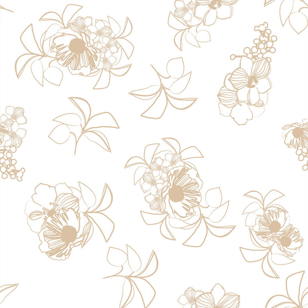 vector seamless pattern with brown linear flowers. design for textile and scrapbook - Vektör, Görsel