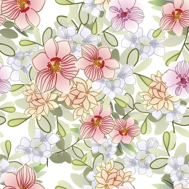 vector seamless pattern with vintage colorful flowers. design for textile and scrapbook - Vektor, Bild