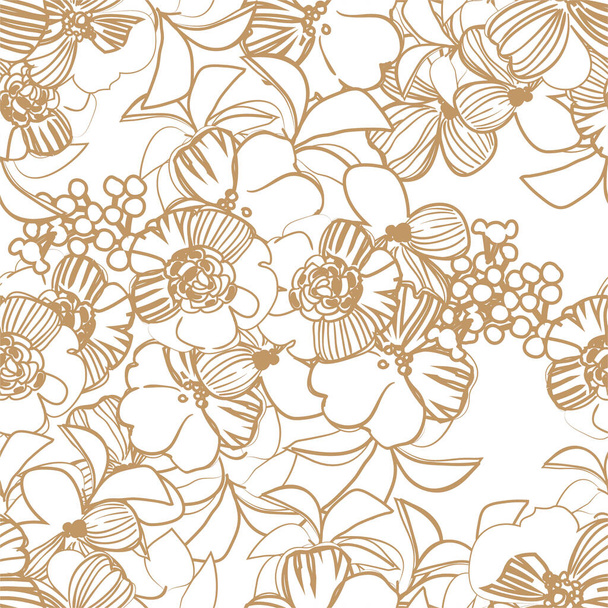 vector seamless pattern with brown linear flowers. design for textile and scrapbook - Vecteur, image